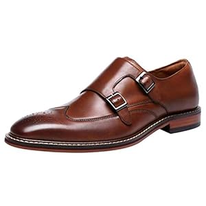Brogue Scarpe da Uomo in Pelle Elegante Double Monk Strap con Fibbia Casuale Scarpe da Sera Mocassini Nero Marrone