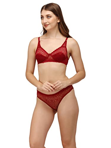 Image of Womens Cotton Solid Regular Bra & Underwear Lingerie Set