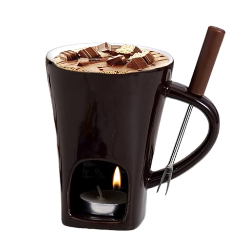 CGACCSD Taza para Fondue Chocolate, Taza Derretir Chocolate con Vela, Fondue Chocolates Mug 400 Ml con Vela Y Tenedor, para Postres De Fiesta, Reuniones Familiares Celebraciones Diversión