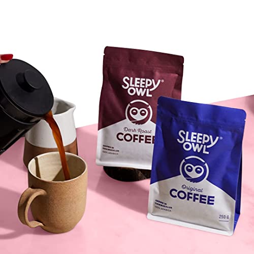 Image of Sleepy Owl Dark Roast Whole Coffee Beans Set Of 2 | 500 Gram | Roasted Whole Bean Coffee | 100% Arabica | Freshly Roasted, Packet