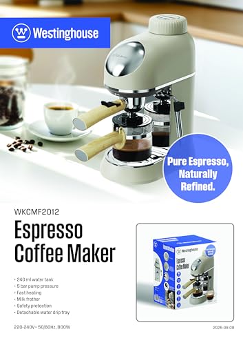 Image of Westinghouse Espresso Coffee Maker 800 W | 5 Bar Pump Pressure - Milk Frother Included | Fast Heating | Home Espresso Machine | Compact 240 ml Water Tank | Detachable Drip Tray (WKCMF2012)