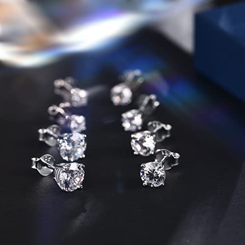 AllenCOCO Sterling Silver Stud Earrings for Women and Men, 18K White Gold-Plated, 5A+ CZ Cubic Zirconia, Hypoallergenic Non Tarnish Jewelry Gift for Sensitive Ears3