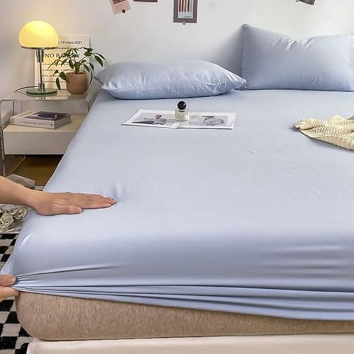 Tolldek Spannbettlaken 120x200cm Fest, Spannbetttücher Einfarbig, Schlafkomfort Bambus Tagesdecken Hell Blau für Boxspringbett und Wasserbett