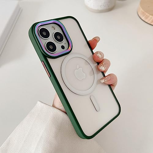 Coque iPhone 14 Pro magnétique en acrylique de luxe avec protection caméra en métal vert
