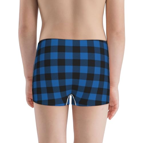 Boys' Cotton Boxer Brief Soft Underwear-Blue Black Plaid3