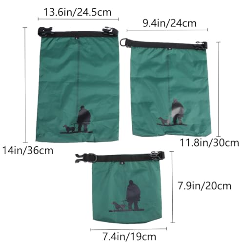 Set de 3 bolsas secas impermeables de nylon verde, capacidades 1.5L, 2.5L y 3.5L miniatura 6