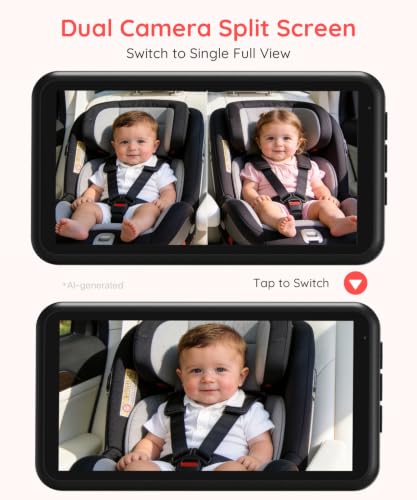 Image of LUCKVIEW BM2 PRO Dual Baby Car Camera, 5.2 inch 1080P Baby Monitor | IR Night Vision and Anti-Shake Mount; Split View Helps Parents Check 2 Kids or Pets In Rear-Facing Car Seats
