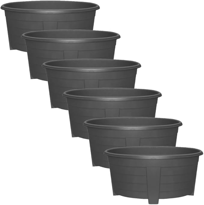 KYY'Z - 6x Large Oval Plant Sleek Black Pot 55cm - Lightweight Durable Plastic Planter with Drainage Holes - Indoor & Outdoor Use - Decorative Window Herb Flower Pots - Ideal for Home Balcony Garden