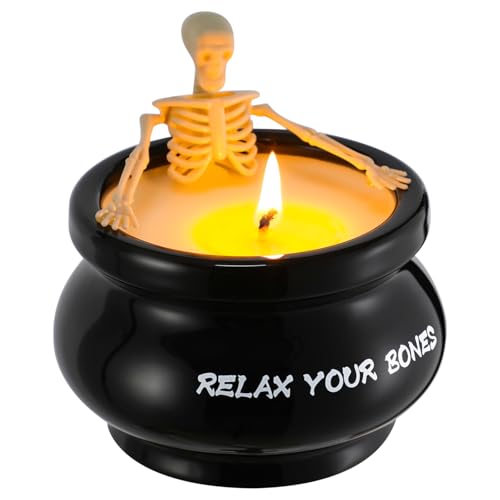 Skeleton Candle Halloween Candles Halloween Decorations Indoor Cauldron Candle Gothic Vintage Magic Skull Candlestick Fall Home Decor Trendy Halloween Decor Spooky Gift for Women Rest Your BonesCandle