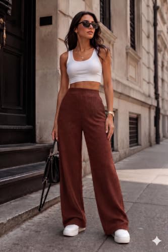Image of Prenuem Women's High Waist Flared Korean Trousers, Trendy Casual Wear for Daily & Travel Use (Available in Plus Size)