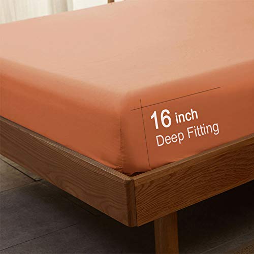 Image of SONORO KATE Bed Sheet Set Super Soft Microfiber 1800 Series Luxury Egyptian Sheets 16-Inch Deep Pocket,Wrinkle and Hypoallergenic-4 Piece (Coral, Queen)