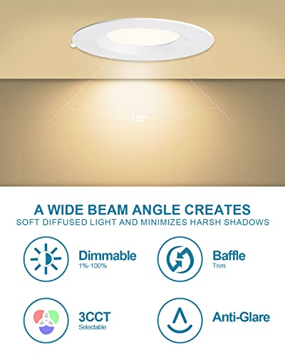 12 Pack Led Recessed Lighting 4 Inch Cri90 3000K/4000K/5000K Adjustable Led Canless Lights Dimmable Resseced Light Fixtures, 9W 1000Lm Can-Killer Downlight Ceiling Light -Ic Rated #TOP2