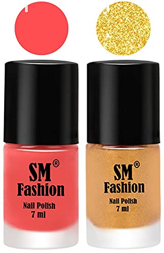 Image of Long Lasting Nail Polish | Nail Paint Combo 7 ml Each) - Set of 2 Peach Pink-Light Golden