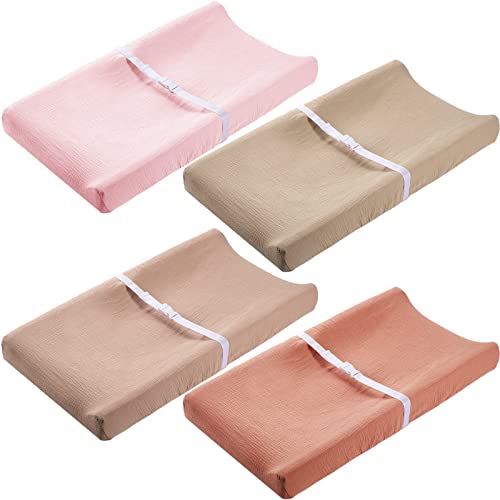Image of Mixweer 4 Pack Muslin Changing Pad Cover Soft Breathable Cotton Diaper Changing Table Pad Cover Table Sheets for Baby Boys Girls, Fit 2 Sizes(Fresh Color)