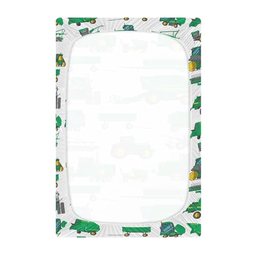 Image of Vehicles Tractor Trailers Crib Sheets Soft Breathable Fitted Baby Crib Sheets Mattress Cover for Girls Boys, 52 inch x 28 inch x 9 inch
