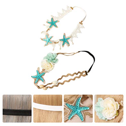 FRCOLOR 2pcs Sea Star Shell Wave Headband, Mermaid Hairbands Elastic Flowers Headpiece Seashell Hair Wreath for Women Girls - Image 3