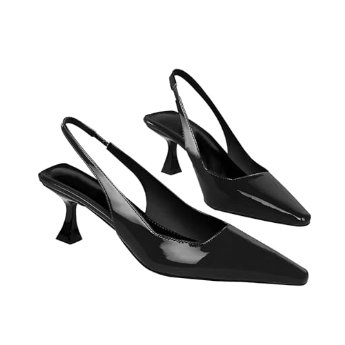 baobeijiadao Womens Kitten Heel Pumps Slingback Pointed Toe Heels Slip On Closed Toe Heeled Sandals Patent Leather Dress Shoes for Women4