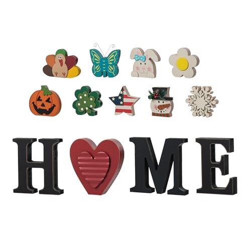 Glitzhome Interchangeable Home Table Signs with 13 Pcs Seasonal Icons,