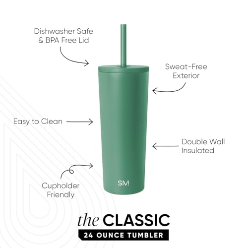 Image of Simple Modern Classic Tumbler with Straw Lid | Insulated Iced Coffee Cup Reusable Stainless Steel Water Bottle Travel Mug | Gifts for Women Men Her Him | 24oz | Basil