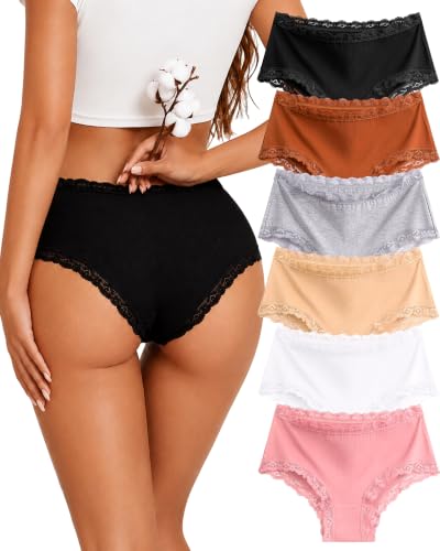 Image of Sth Big Cotton Underwear for Women High Waisted Womens Underwear Pack Sexy Lace Edge Bikini Cheeky Panties Girls Brief