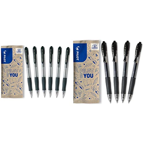 Pilot Super Grip, Kugelschreiber, 6er Set in M (Schwarz) G2-7, Gelschreiber, 4er Set (Schwarz)