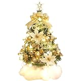 Kunstmatig 60CM/2FT Tafelblad Kerstboom, Kerstboom met Ornamenten Ballen Bessen Bloem en Ster Boom Topper, Desktop Boom DIY Set Mini