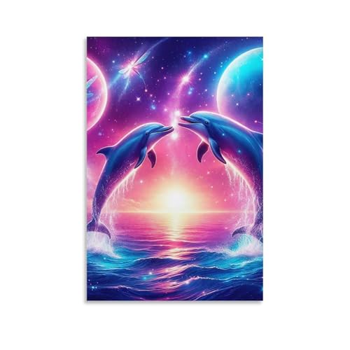 DHBANEIOK delfino Quadri Su Tela Wall Art Moderni Stampe Stampa Su Tela Stampa D'arte Decorazione Murale Per Camera Da Letto Bagno Cucina 12x18inch(30x45cm)