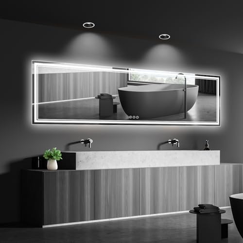 Image of Ratsamee 96x36 Inch LED Bathroom Mirror with Frontlit & Backlit, Lighted Mirror for Bathroom Wall with 3-Color Dimmable & Anti-Fog, Vanity Mirror with Lights