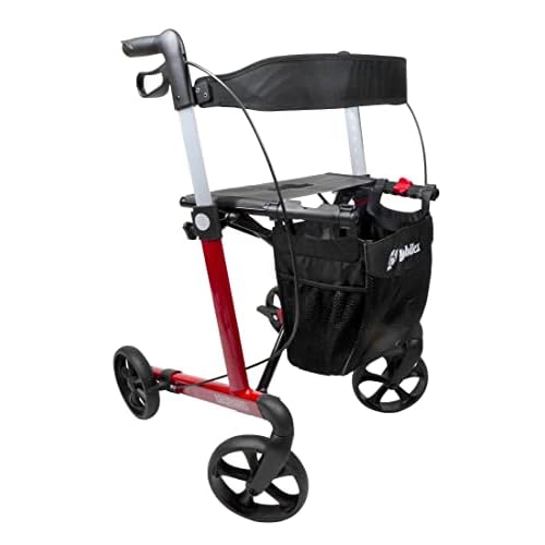 FabaCare Premium Rollator Set Leopard, Aluminium, Rot, faltbar, mit Vollausstattung, Sitzfläche, Rückengurt, Alurollator bis 150 kg, mit FabaCare Sicherheitsreflektoren