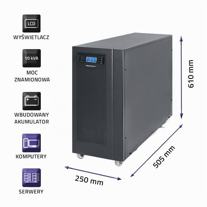 Zasilacz awaryjny UPS. on-line. czysta fala sinusoidalna. 10kVA. 8kW. LCD USB