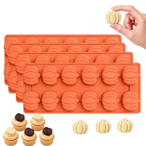 Image of HKNMTT 4Pcs Pumpkin Silicone Molds 48-Cavity Halloween Fall Chololate Molds