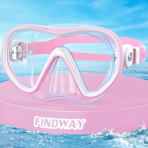 Findway Taucherbrille Kinder,Schwimmbrille Schnorchelmaske Kinder mit Nasenschutz,Geeignet für im Alter von 4-16 Jahren, 180° HD-Panoramablick, wasserdichte und Beschlagfreie Tauchmaske