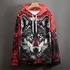 HaniLav Hoodies for Men Women Novelty 3D Graphic Pullover Sweatshirt Hoodie Cool Funny Galaxy Hoody with Pocket S-6XL, Black Red Wolf, M #2