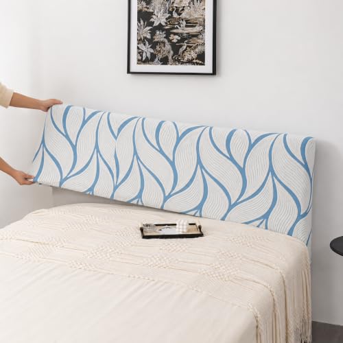 Image of HOMETHREADS Stretchable Velvet Headboard Cover | Soft, Dust-Proof & Wrinkle-Resistant Bed Back Protector | Fits Leather, Wooden & Fabric Bedsides | for 6ft to 6.5ft Beds (White Blue, 178x65Cm)