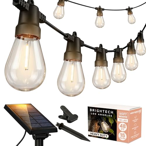 Brightech Ambience Pro Solar Powered Outdoor String Lights, 48 ft Commercial Grade Waterproof Patio...