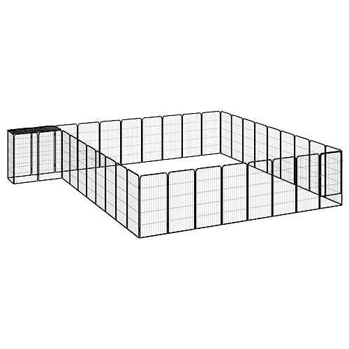 CHARMMA Dog Playpen Black Powder-Coated Steel,polyethylene,Dog Kennels & Runs-3115955