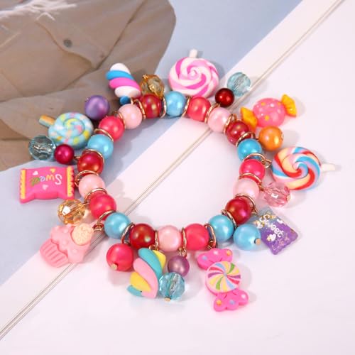Colorful Candy Beaded Bracelets for Women Fun Novelty Sweet Candy Lollipop Marshmallow Cake Pendant Elastic Stretch Bracelet Kawaii Cute Friendship Party Bangle Wrist Jewelry4