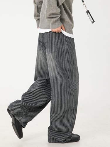 Men's Casual Denim Pants Baggy Y2k High Waist Straight Wide Leg Striped Jeans Hip Hop Streetwear for Men3