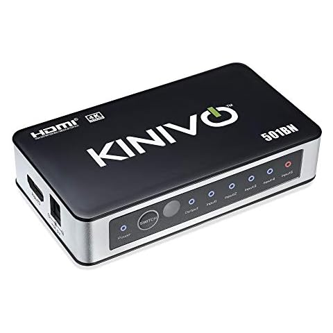 Kinivo 501BN 5-Port High Speed 4K 30Hz HDMI Switch With IR Wireless Remote And AC Power Adapter - For Xbox 360/One, PS4/PS3, Nintendo Switch, Blu-ray Player, Apple TV, Roku etc Cover