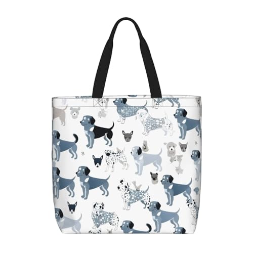Dachshund Dog Print Tote Bags, Large Capacity Zipper Shoulder Bag, For Shopping, Work, Daily