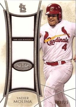 2014 Topps Tier One Triple Relics #TR-YM Yadier Molina Game Worn Jersey Baseball Card - Only 25 made! - Near Mint to Mint