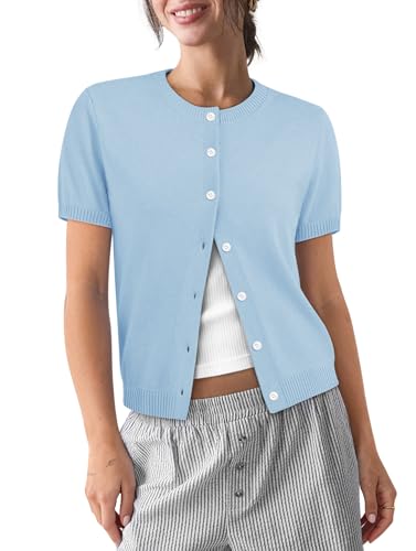 COCCKO Womens Short Sleeve Cardigan Button Up Lightweight Summer Spring Cute Trendy Thin Cropped Knit Cardigans — view 2