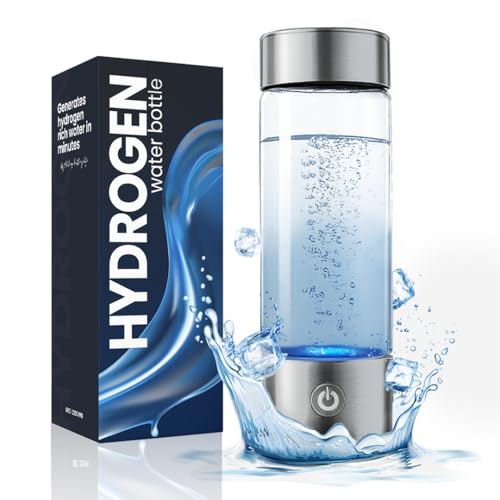 2025 New Glass Hydrogen Water Bottle Generator, 14oz/420ml with 2200ppb in 3 min SPE/PEM Technology, Portable H₂ Maker Water ionizer Machine for Home, Office & Travel, Rechargeable