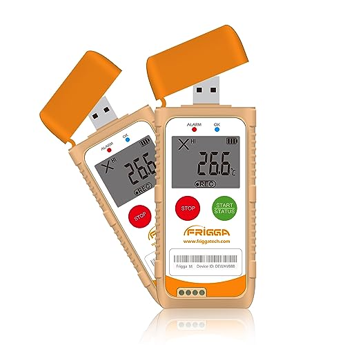 Image of Frigga 2 Pack Single Use Temperature Humidity Data Logger 100 Days USB Digital Temperature Recorder 14400 Points High Accuracy PDF CSV Report, M1H