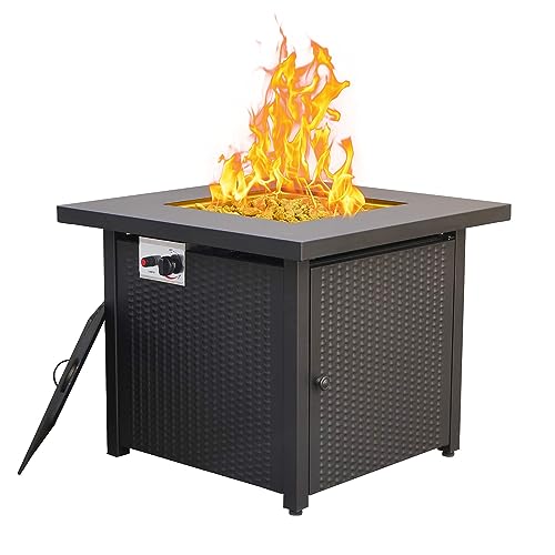 Image of Propane Fire Pit Table, 30 Inch Square Outdoor Gas Fire Pits Clearance 50,000 BTU with Steel Tabletop, Removable Lid, Lava Rocks for Outside Patio, Garden, Deck, Yard