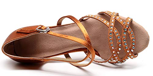 Chaussures danse latine strass Cha Cha Tango chaussures de salle de bal marron - 3