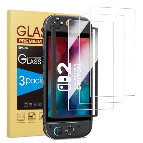 SPARIN für Nintendo Switch 2 Model 2025 für Panzer Schutz Glas, 3 Stück Schutzfolie mit Montage Rahmen, 9H Härte, Anti-B...
