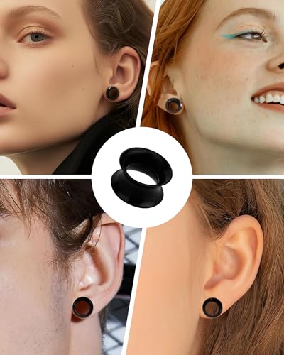 Longbeauty 2 Pcs Extra Soft Silikon Ohr Tunnel Plug Piercing Schmuck 3-25mm (Schwarz, 14mm)