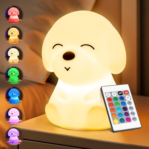 Image of Mubarek Kids Night Light Cute Lamp, Remote+16 Colors Night Lamp for Bedroom, Dimmable Night Light, Timer for Kids Lamp, Battery Operated Kawaii Room Decor,Cute Dog Gifts Small Size