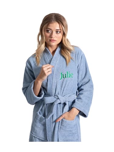 Image of Turkuoise Soft & Absorbent Towel Robe, 100% Cotton Turkish Terry Cloth Kimono Bathrobes for Women